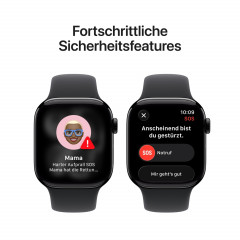 Apple Watch Series 11 (GPS, 46mm, Diamantschwarz Aluminiumgehäuse mit schwarzem Sportband - M/L)