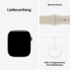 APPLE Watch Series 12 GPS 42, 2026 Smartwatch Aluminium Fluorelastomer, 130-180 mm, Lichtgold