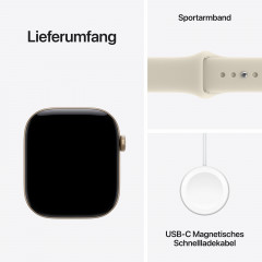 APPLE Watch Series 12 GPS 46, 2026 Smartwatch Aluminium Fluorelastomer, 160-210 mm, Lichtgold