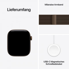 APPLE Watch Series 12 GPS 42, 2026 Smartwatch Aluminium Milanaise Armband, 130-200 mm, Dunkelbronze