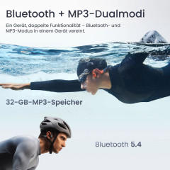 SHOKZ OpenSwim Pro, Open-ear Kopfhörer Bluetooth Grau