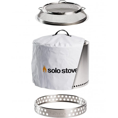 SOLO STOVE BONFIRE Outdoor-Kamin aus Edelstahl, raucharm mit Funkschutz Feuerschale, Silber