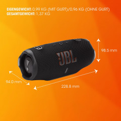 JBL Charge 6 Bluetooth-Lautsprecher, Schwarz, Wasserfest
