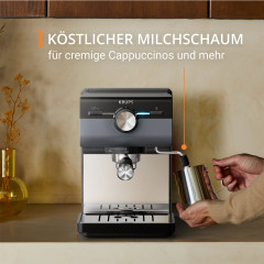 Krups Espressomaschine »XP384G Authentic+, Siebträger« intuitives Bedienfeld, Milch-Aufschäumdüse, 3 Siebeinsätze