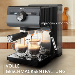 Krups Espressomaschine »XP384G Authentic+, Siebträger« intuitives Bedienfeld, Milch-Aufschäumdüse, 3 Siebeinsätze
