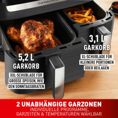 Tefal Heißluftfritteuse »Dual Easy Fry & Grill EY905B« 2700 W Doppelkammer, inkl. Grillplatten