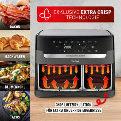 Tefal Heißluftfritteuse »Dual Easy Fry & Grill EY905B« 2700 W Doppelkammer, inkl. Grillplatten