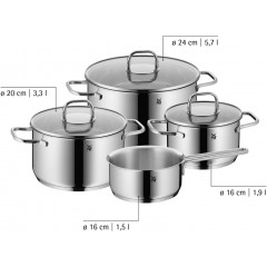 WMF Topf-Set »Inspiration Induktion, Kochtopf Set mit Glasdeckel« Set, 3x Fleischtöpfe Ø 16/20/24 cm, 1x Stieltopf Ø 16 cm, 7 Stk. tlg. Cromargan® Edelstahl Rostfrei 18/10