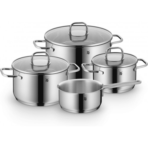 WMF Topf-Set »Inspiration Induktion, Kochtopf Set mit Glasdeckel« Set, 3x Fleischtöpfe Ø 16/20/24 cm, 1x Stieltopf Ø 16 cm, 7 Stk. tlg. Cromargan® Edelstahl Rostfrei 18/10