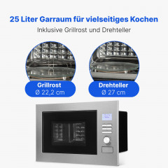 BOMANN MWG 3001 H EB 25L RAHMENLOS, Mikrowelle (900 Watt, 25 l Garraum-Volumen, Grillfunktion, Heißluftfunktion)