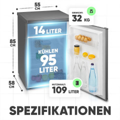 BOMANN KS 7251 INOX-LOOK 55CM C 109L Kühlschrank mit Gefrierfach (C, 850 mm hoch, Edelstahl Optik)