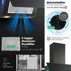 BOMANN DU 7611 G SCHWARZ 60MM A+ LED AMBILIGHT, Dunstabzugshaube (600 mm breit, 296 mm tief)