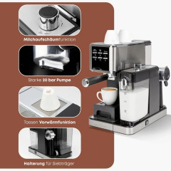Profi Cook PC-ES-KA 1266 Espressomaschine Edelstahl mit automatischem Milchaufschäumer