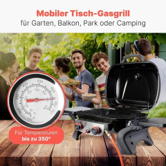 Profi Cook PC-GG 1261 Tisch Gas-Grill 2 Grillzonen, 2 Brenner, Thermometer im Deckel Schwarz