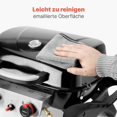 Profi Cook PC-GG 1261 Tisch Gas-Grill 2 Grillzonen, 2 Brenner, Thermometer im Deckel Schwarz