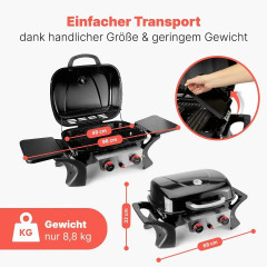 Profi Cook PC-GG 1261 Tisch Gas-Grill 2 Grillzonen, 2 Brenner, Thermometer im Deckel Schwarz