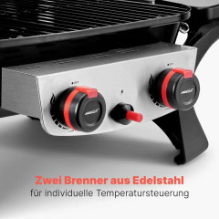 Profi Cook PC-GG 1261 Tisch Gas-Grill 2 Grillzonen, 2 Brenner, Thermometer im Deckel Schwarz