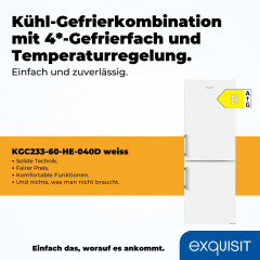 exquisit Kühl-/Gefrierkombination »KGC233-60-HE-040D« 142,2 cm hoch 50 cm breit Energieeffizienzklasse D, 173 Liter Nutzinhalt, 4 Sterne Gefrieren