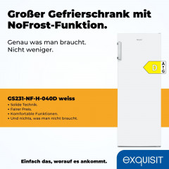 exquisit Gefrierschrank NoFrost »GS231-NF-H-040D weiss« 143 cm hoch 54 cm breit 4*-Gefrierschrank No Frost mit LED-Anzeige & praktischem Griff