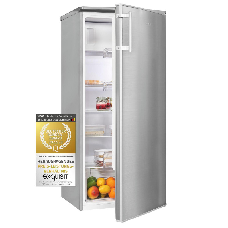 EXQUISIT KS185-4-HE-040E inoxlook Kühlschrank (E, 1220 mm hoch, silber)