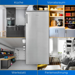 EXQUISIT KS185-4-HE-040E inoxlook Kühlschrank (E, 1220 mm hoch, silber)