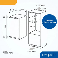 EXQUISIT EKS5131-4-E-040D Einbaukühlschrank (D, 880 mm hoch, Weiß)