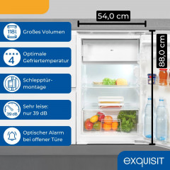 EXQUISIT EKS5131-4-E-040D Einbaukühlschrank (D, 880 mm hoch, Weiß)