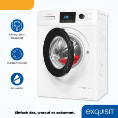 exquisit Waschmaschine »WA9214-340A« 9 kg 1400 U/min AquaStop-Vollwasserschutz, Trommelreinigung für sauberen Innenraum
