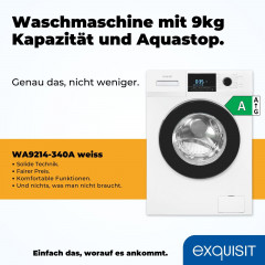exquisit Waschmaschine »WA9214-340A« 9 kg 1400 U/min AquaStop-Vollwasserschutz, Trommelreinigung für sauberen Innenraum