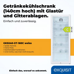 exquisit Getränkekühlschrank »GKS240-GT-160C weiss« 140 cm hoch 54 cm breit Alles auf einen Blick dank Isolierglastür zudem sehr energieeffizient