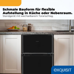 EXQUISIT KGC590-30-E-040E schwarz Kühl-Gefrierkombination (E, 850 mm hoch, Schwarz)
