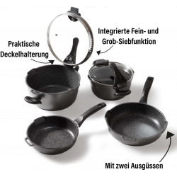 STONELINE Topf-Set »Future« Set, Kochtopf 20/24, Stieltopf 18 cm, Schmorpfanne 20/24 cm, 8 Stk. tlg. Aluminiumguss