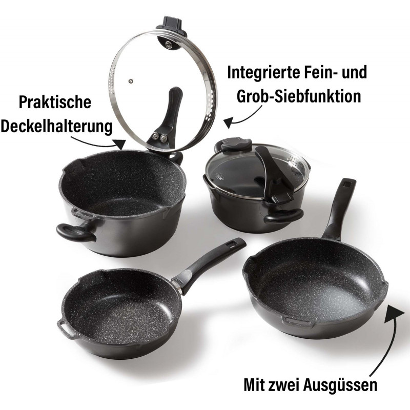 STONELINE Topf-Set »Future« Set, Kochtopf 20/24, Stieltopf 18 cm, Schmorpfanne 20/24 cm, 8 Stk. tlg. Aluminiumguss