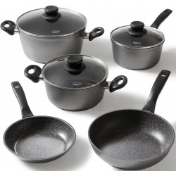 STONELINE Topf-Set Set, Bratentopf 20 cm, Kochtopf 20 cm, Kasserolle 18 cm, Pfanne 20/24 cm, 5 Stk. tlg. Aluminium