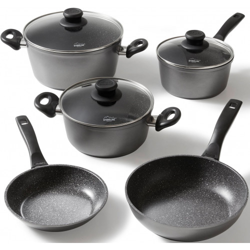 STONELINE Topf-Set Set, Bratentopf 20 cm, Kochtopf 20 cm, Kasserolle 18 cm, Pfanne 20/24 cm, 5 Stk. tlg. Aluminium