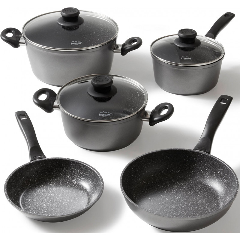 STONELINE Topf-Set Set, Bratentopf 20 cm, Kochtopf 20 cm, Kasserolle 18 cm, Pfanne 20/24 cm, 5 Stk. tlg. Aluminium