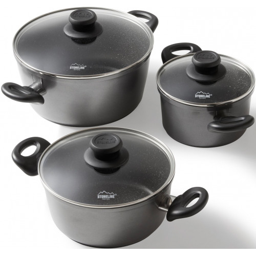 STONELINE Topf-Set Set, 1x Kochtopf Ø 16 cm, 1x Kochtopf Ø 20 cm, 1x Kochtopf Ø 24 cm, 6 Stk. tlg. Aluminium