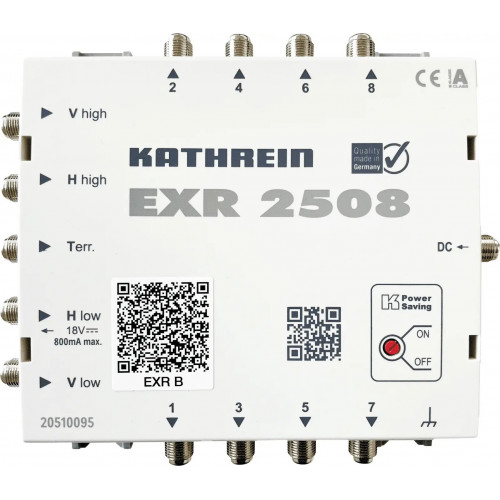 Kathrein EXR 2508 SAT Multischalter Eingänge (Multischalter): 5 (4 SAT/1 terrestrisch) Teilnehmer-Anzahl: 8