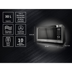 KOENIC KMWC 3019 DB, Mikrowelle mit Heißluft (1000 Watt, Grillfunktion, Heißluftfunktion)