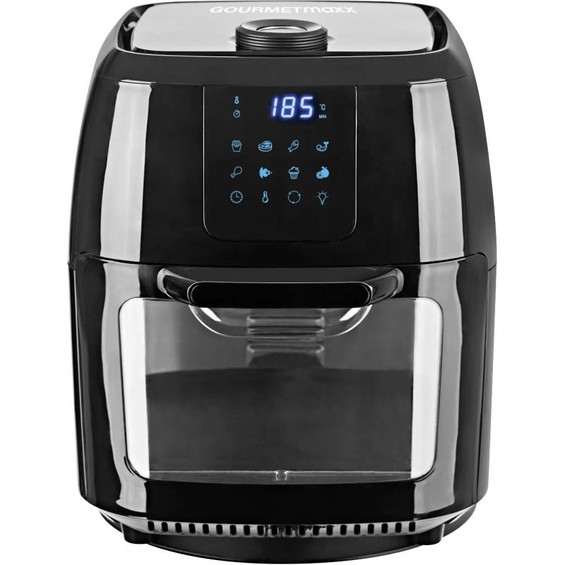 GourmetMaxx 02095 Heißluft-Fritteuse 2.5 l 1800 W mit Grillspieß, Temperaturvorwahl, Timerfunktion Edelstahl, Schwarz
