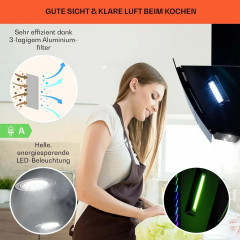 Klarstein Clara 90 Dunstabzugshaube Glas 509 m³/h Touch Ambiente-Licht Schwarz