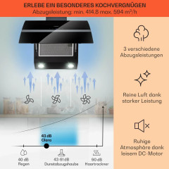 Klarstein Clara 90 Dunstabzugshaube Glas 509 m³/h Touch Ambiente-Licht Schwarz