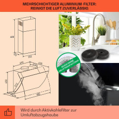Klarstein Clara 90 Dunstabzugshaube Glas 509 m³/h Touch Ambiente-Licht Schwarz