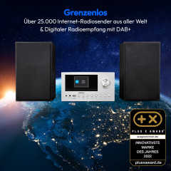 MEDION® LIFE P85003 Micro-Audio-System silber, Internet/DAB+/PLL-UKW Stereo-Radio mit je 40 Senderspeichern, 2,8'' TFT-Farbdisplay, Bluetooth® 5.0, CD-Player, WLAN, USB, 2 x 15 RMS