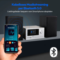 MEDION® LIFE P85003 Micro-Audio-System silber, Internet/DAB+/PLL-UKW Stereo-Radio mit je 40 Senderspeichern, 2,8'' TFT-Farbdisplay, Bluetooth® 5.0, CD-Player, WLAN, USB, 2 x 15 RMS