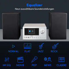 MEDION® LIFE P85003 Micro-Audio-System silber, Internet/DAB+/PLL-UKW Stereo-Radio mit je 40 Senderspeichern, 2,8'' TFT-Farbdisplay, Bluetooth® 5.0, CD-Player, WLAN, USB, 2 x 15 RMS