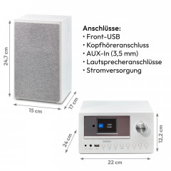 MEDION® LIFE P85003 Micro-Audio-System weiß, Internet/DAB+/PLL-UKW Stereo-Radio mit je 40 Senderspeichern, 2,8'' TFT-Farbdisplay, Bluetooth® 5.0, CD-Player, WLAN, USB, 2 x 15 RMS