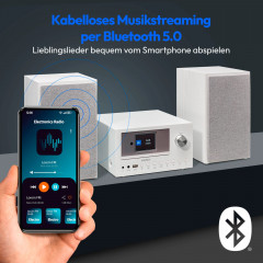 MEDION® LIFE P85003 Micro-Audio-System weiß, Internet/DAB+/PLL-UKW Stereo-Radio mit je 40 Senderspeichern, 2,8'' TFT-Farbdisplay, Bluetooth® 5.0, CD-Player, WLAN, USB, 2 x 15 RMS