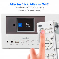 MEDION® LIFE P85003 Micro-Audio-System weiß, Internet/DAB+/PLL-UKW Stereo-Radio mit je 40 Senderspeichern, 2,8'' TFT-Farbdisplay, Bluetooth® 5.0, CD-Player, WLAN, USB, 2 x 15 RMS