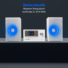 MEDION® LIFE P85003 Micro-Audio-System weiß, Internet/DAB+/PLL-UKW Stereo-Radio mit je 40 Senderspeichern, 2,8'' TFT-Farbdisplay, Bluetooth® 5.0, CD-Player, WLAN, USB, 2 x 15 RMS